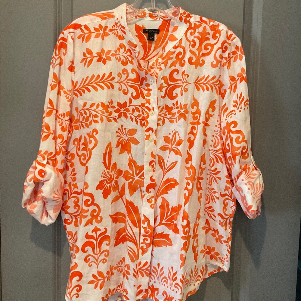 Linen Blouse Orange & White
